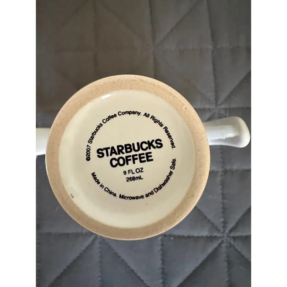 Starbucks Mermaid Logo White Coffee Cups 2007 Open Handle 9oz set of 2